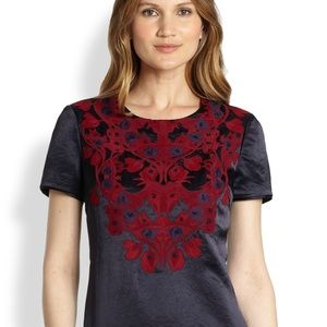 NWOT Tory Burch Tia Embroidered Satin Top, XS